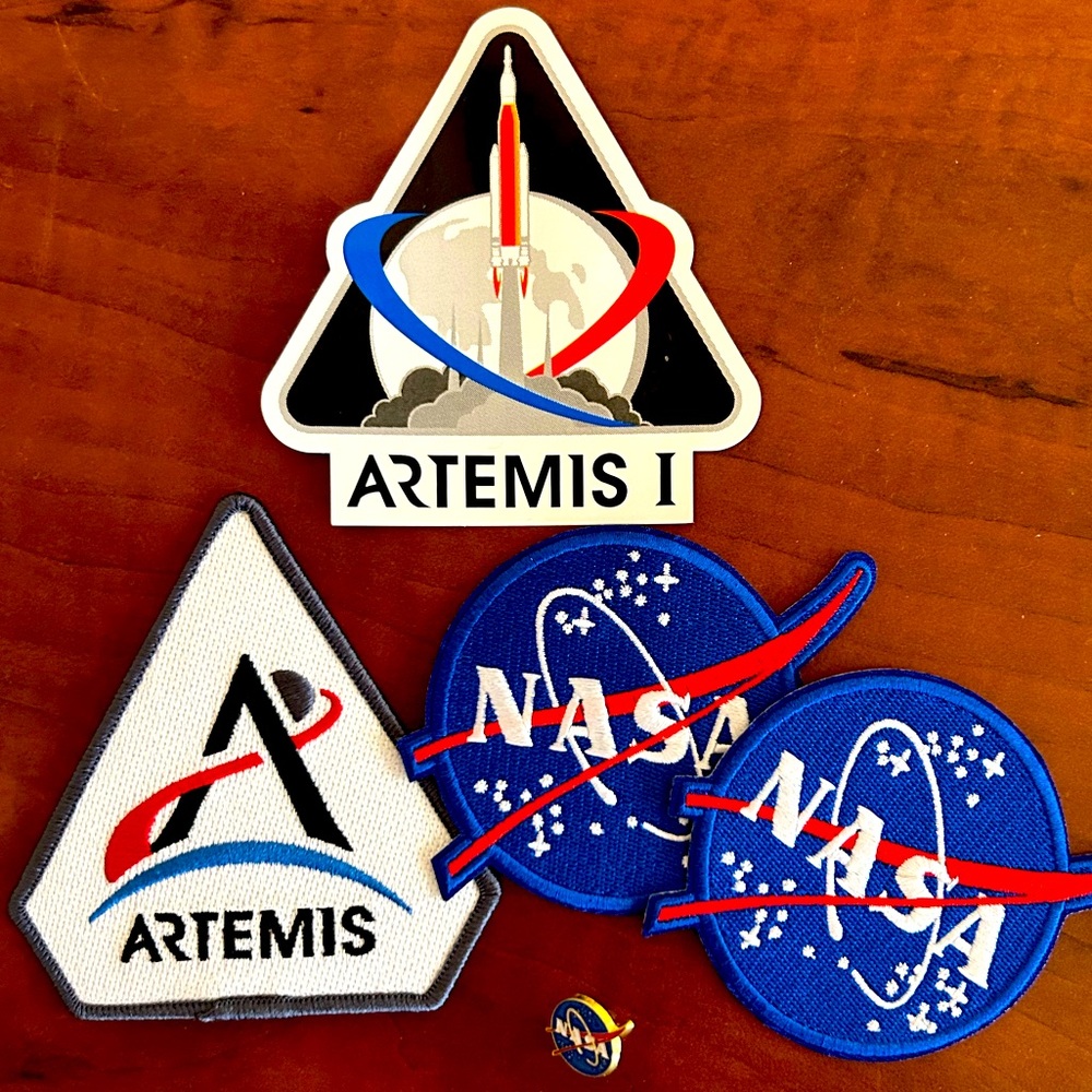 NASA iron-on patches, sticker and pin
